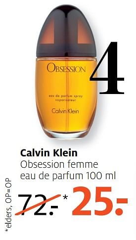 Aanbiedingen Calvin klein obsession femme eau de parfum - Calvin Klein - Geldig van 12/06/2017 tot 18/06/2017 bij Etos