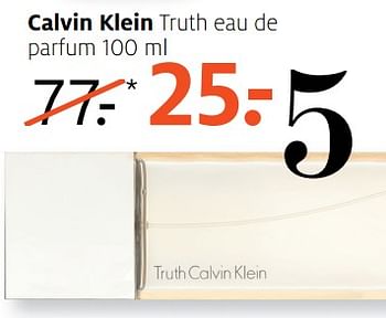 Aanbiedingen Calvin klein truth eau de parfum - Calvin Klein - Geldig van 12/06/2017 tot 18/06/2017 bij Etos