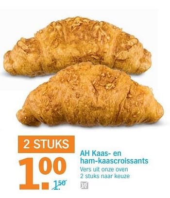Aanbiedingen Ah kaas- en ham-kaascroissants - Huismerk - Albert Heijn - Geldig van 12/06/2017 tot 18/06/2017 bij Albert Heijn
