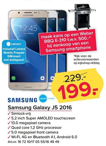 Aanbiedingen Samsung galaxy j5 2016 - Samsung - Geldig van 12/06/2017 tot 18/06/2017 bij Kijkshop