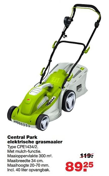 Aanbiedingen Central park elektrische grasmaaier cpe1434-2 - Central Park - Geldig van 12/06/2017 tot 18/06/2017 bij Praxis