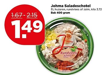 Aanbiedingen Johma saladeschotel ei, huzaren, rundvlees of zalm - Johma - Geldig van 15/06/2017 tot 17/06/2017 bij Plus