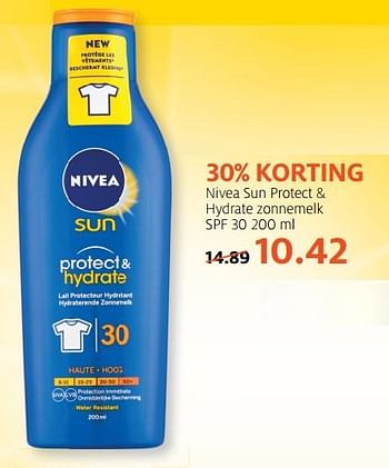 Aanbiedingen Nivea sun protect + hydrate zonnemelk spf 30 - Nivea - Geldig van 12/06/2017 tot 18/06/2017 bij Etos
