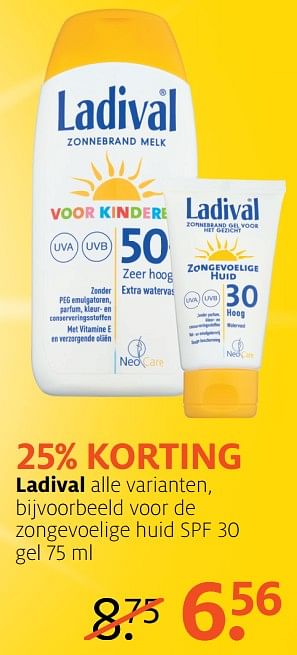 Aanbiedingen Ladival alle varianten, bijvoorbeeld voor de zongevoelige huid spf 30 - Ladival - Geldig van 12/06/2017 tot 18/06/2017 bij Etos