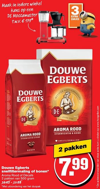 Aanbiedingen Douwe egberts snelfiltermaling of bonen - Douwe Egberts - Geldig van 14/06/2017 tot 20/06/2017 bij Hoogvliet