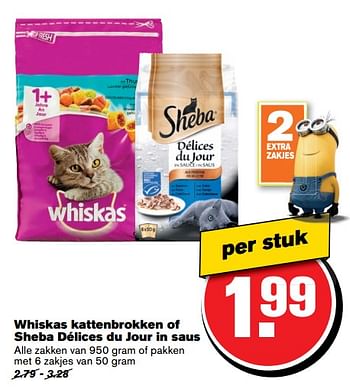 Aanbiedingen Whiskas kattenbrokken of sheba délices du jour in saus - Huismerk - Hoogvliet - Geldig van 14/06/2017 tot 20/06/2017 bij Hoogvliet
