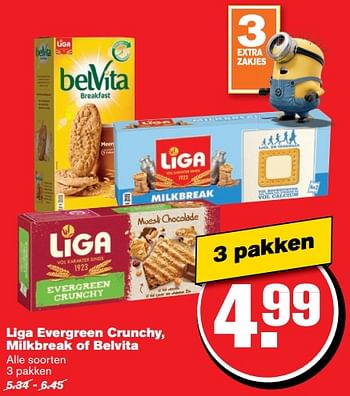 Aanbiedingen Liga evergreen crunchy, milkbreak of belvita - Liga - Geldig van 14/06/2017 tot 20/06/2017 bij Hoogvliet