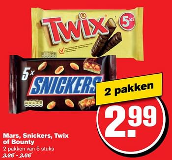 Aanbiedingen Mars, snickers, twix of bounty - Mars Snacks - Geldig van 14/06/2017 tot 20/06/2017 bij Hoogvliet