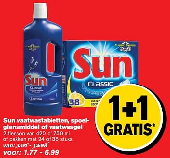 Aanbiedingen Sun vaatwastabletten, spoelglansmiddel of vaatwasgel - Sun - Geldig van 14/06/2017 tot 20/06/2017 bij Hoogvliet