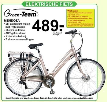 Aanbiedingen Elektrische fiets mendoza - Green-Team - Geldig van 05/06/2017 tot 24/06/2017 bij Van Cranenbroek