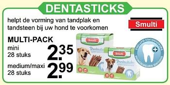 Aanbiedingen Dentasticks multi-pack - Smulti - Geldig van 05/06/2017 tot 24/06/2017 bij Van Cranenbroek