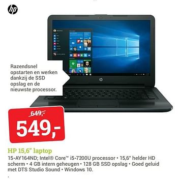 Aanbiedingen Hp 15,6 laptop 15-ay164nd - HP - Geldig van 12/06/2017 tot 25/06/2017 bij BCC