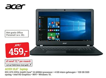 Aanbiedingen Acer 15,6 laptop es1-572-31fa - Acer - Geldig van 12/06/2017 tot 25/06/2017 bij BCC