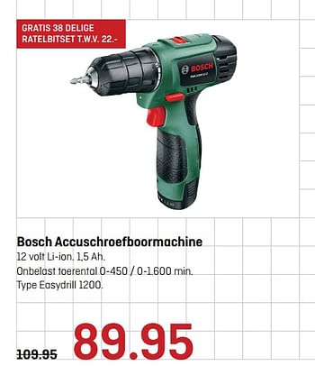 Aanbiedingen Bosch accuschroefboor machine easydrill 1200 - Bosch - Geldig van 12/06/2017 tot 25/06/2017 bij Multimate
