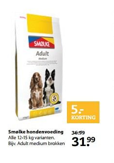 Aanbiedingen Smølke hondenvoeding adult medium brokken - Smølke - Geldig van 12/06/2017 tot 25/06/2017 bij Pets Place