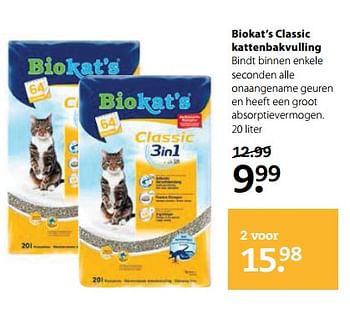 Aanbiedingen Biokat`s classic kattenbakvulling - Bio kat`s - Geldig van 12/06/2017 tot 25/06/2017 bij Pets Place