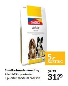 Aanbiedingen Smølke hondenvoeding adult medium brokken - Smølke - Geldig van 12/06/2017 tot 25/06/2017 bij Boerenbond