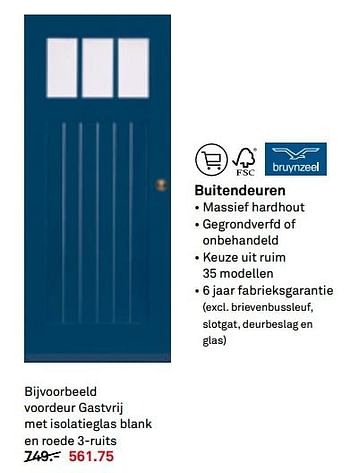 Aanbiedingen Buitendeuren voordeur gastvrij met isolatieglas blank en roede 3-ruits - Bruynzeel - Geldig van 12/06/2017 tot 25/06/2017 bij Karwei