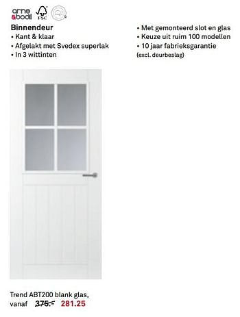 Aanbiedingen Binnendeur trend abt200 blank glas - Arne &amp; Bodil - Geldig van 12/06/2017 tot 25/06/2017 bij Karwei