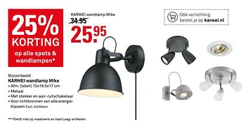 Aanbiedingen Karwei wandlamp mike - Huismerk Karwei - Geldig van 12/06/2017 tot 25/06/2017 bij Karwei