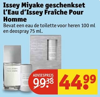 Aanbiedingen Issey miyake geschenkset l`eau d`issey fraîche pour homme - Issey Miyake - Geldig van 13/06/2017 tot 25/06/2017 bij Kruidvat