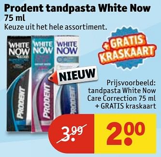 Aanbiedingen Tandpasta white now care correction + gratis kraskaart - Prodent - Geldig van 13/06/2017 tot 25/06/2017 bij Kruidvat