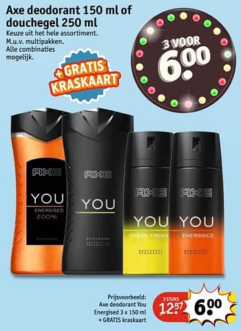 Aanbiedingen Axe deodorant you energised + gratis kraskaart - Axe - Geldig van 13/06/2017 tot 25/06/2017 bij Kruidvat