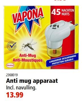 Aanbiedingen Anti mug apparaat - Vapona - Geldig van 15/06/2017 tot 12/07/2017 bij Marskramer