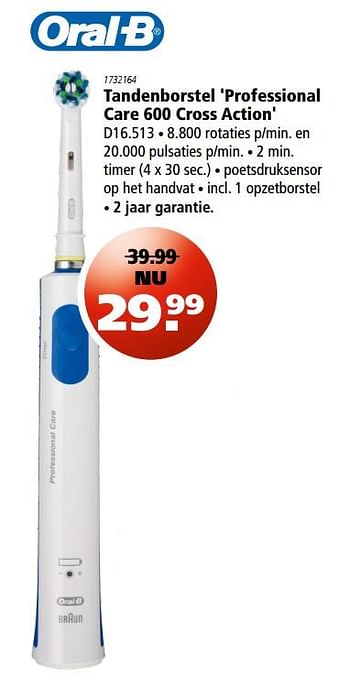 Aanbiedingen Oral-b tandenborstel `professional care 600 cross action` - Oral-B - Geldig van 15/06/2017 tot 12/07/2017 bij Marskramer