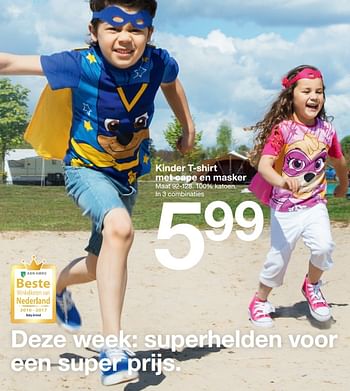 Aanbiedingen Kinder t-shirt met cape en masker - Huismerk - Zeeman  - Geldig van 17/06/2017 tot 23/06/2017 bij Zeeman