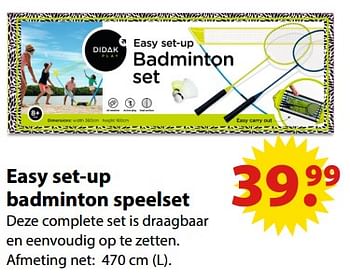 Aanbiedingen Easy set-up badminton speelset - Huismerk - Multi Bazar - Geldig van 19/06/2017 tot 31/07/2017 bij Multi Bazar