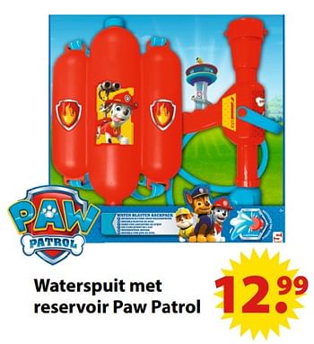 Aanbiedingen Waterspuit met reservoir paw patrol - PAW  PATROL - Geldig van 19/06/2017 tot 31/07/2017 bij Multi Bazar