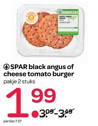 Aanbiedingen Spar black angus of cheese tomato burger - Spar - Geldig van 15/06/2017 tot 28/06/2017 bij Spar