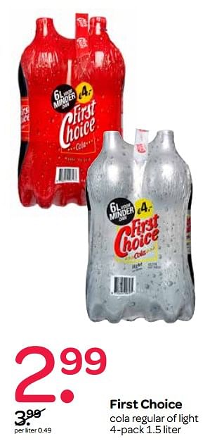 Aanbiedingen First choice cola regular of light - First choice - Geldig van 15/06/2017 tot 28/06/2017 bij Spar