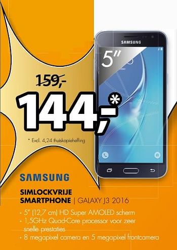 Aanbiedingen Samsung simlockvrije smartphone galaxy j3 2016 - Samsung - Geldig van 17/06/2017 tot 25/06/2017 bij Expert