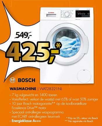 Aanbiedingen Bosch wasmachine wat28321nl - Bosch - Geldig van 17/06/2017 tot 25/06/2017 bij Expert
