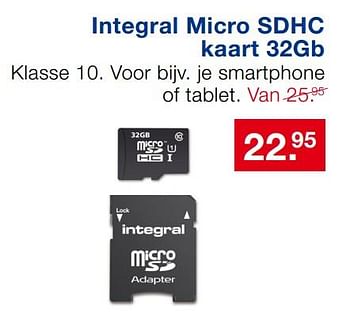Aanbiedingen Integral micro sdhc kaart 32gb je smartphone of tablet - Integral - Geldig van 18/06/2017 tot 09/07/2017 bij Handyman