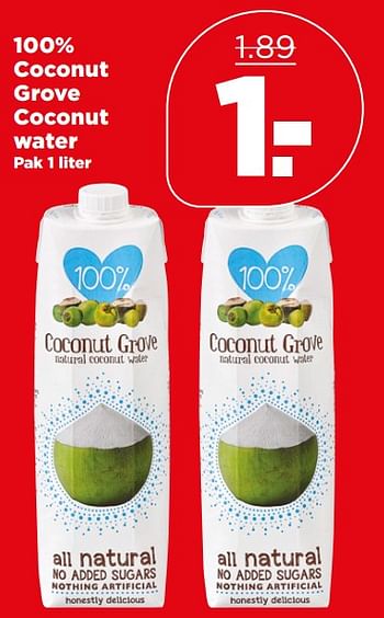 Aanbiedingen 100% coconut grove coconut water - Huismerk - Plus - Geldig van 18/06/2017 tot 24/06/2017 bij Plus