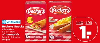 Aanbiedingen Beckers snacks loempia`s - Beckers - Geldig van 18/06/2017 tot 24/06/2017 bij Plus