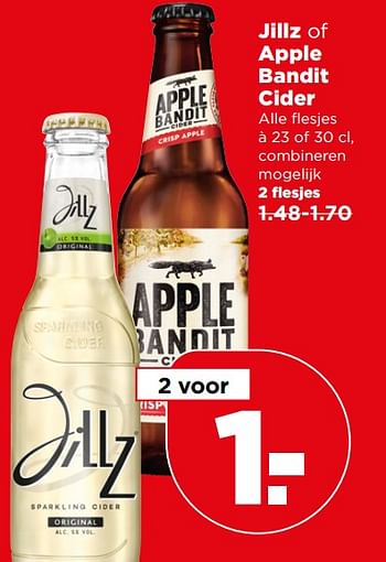 Aanbiedingen Jillz of apple bandit cider - Jillz - Geldig van 18/06/2017 tot 24/06/2017 bij Plus