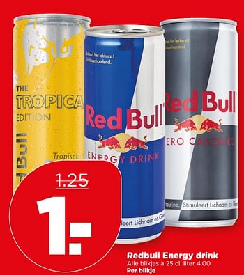 Aanbiedingen Redbull energy drink - Red Bull - Geldig van 18/06/2017 tot 24/06/2017 bij Plus