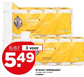 Aanbiedingen G`woon toiletpapier - Gâ€™woon - Geldig van 18/06/2017 tot 24/06/2017 bij Plus