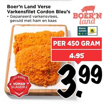 Aanbiedingen Boer`n land verse varkensfilet cordon bleu`s - Boer'n Land - Geldig van 18/06/2017 tot 24/06/2017 bij Vomar