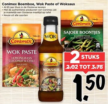 Aanbiedingen Conimex boemboe, wok paste of woksaus - Conimex - Geldig van 18/06/2017 tot 24/06/2017 bij Vomar