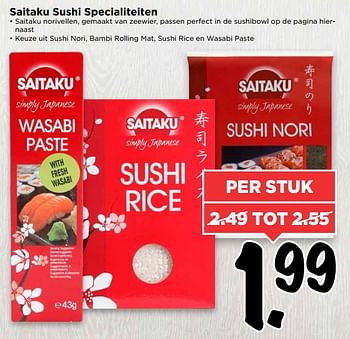Aanbiedingen Saitaku sushi specialiteiten - Saitaku - Geldig van 18/06/2017 tot 24/06/2017 bij Vomar
