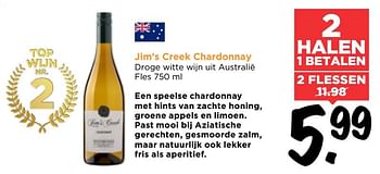 Aanbiedingen Jim`s creek chardonnay droge witte wijn uit australië fles - Witte wijnen - Geldig van 18/06/2017 tot 24/06/2017 bij Vomar