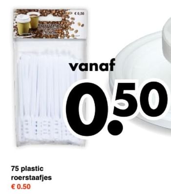 Aanbiedingen 75 plastic roerstaafjes - Huismerk - Wibra - Geldig van 16/06/2017 tot 24/06/2017 bij Wibra