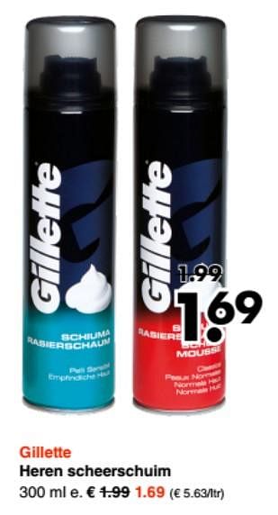 Aanbiedingen Gillette heren scheerschuim - Gillette - Geldig van 16/06/2017 tot 24/06/2017 bij Wibra