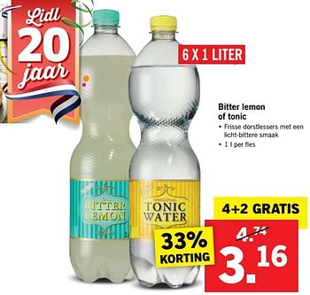 Aanbiedingen Bitter lemon of tonic - Huismerk - Lidl - Geldig van 19/06/2017 tot 24/06/2017 bij Lidl
