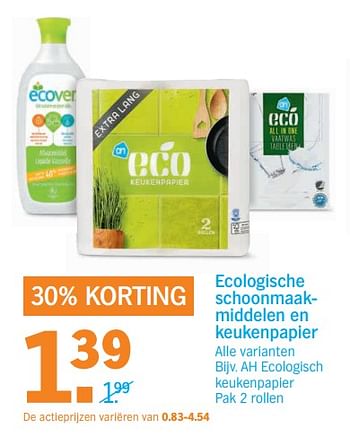 Aanbiedingen Ah ecologisch keukenpapier - Ecover - Geldig van 19/06/2017 tot 25/06/2017 bij Albert Heijn